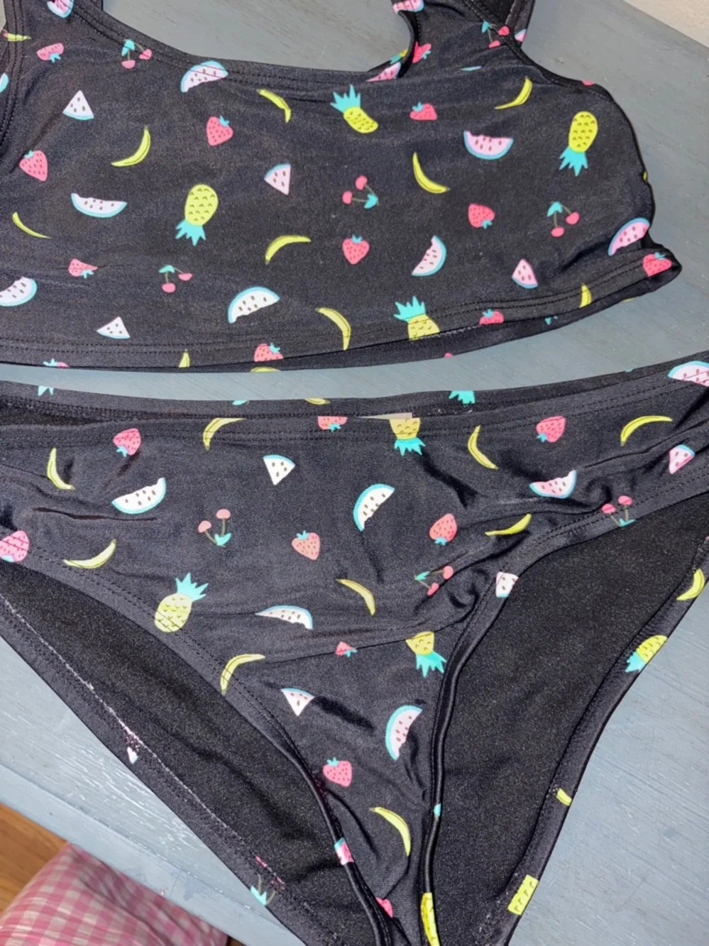 Old Navy Black Bikini Set with Fruit Detail Printed Tie-Shoulder Bikini sz Y XL